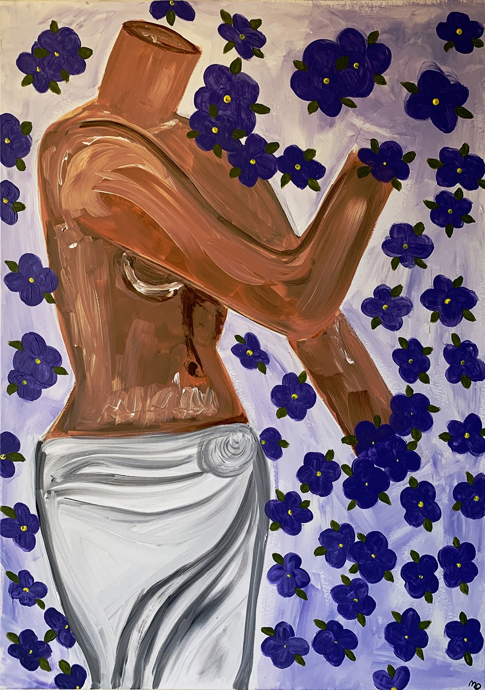 Original Painting Manichino con fiori viola