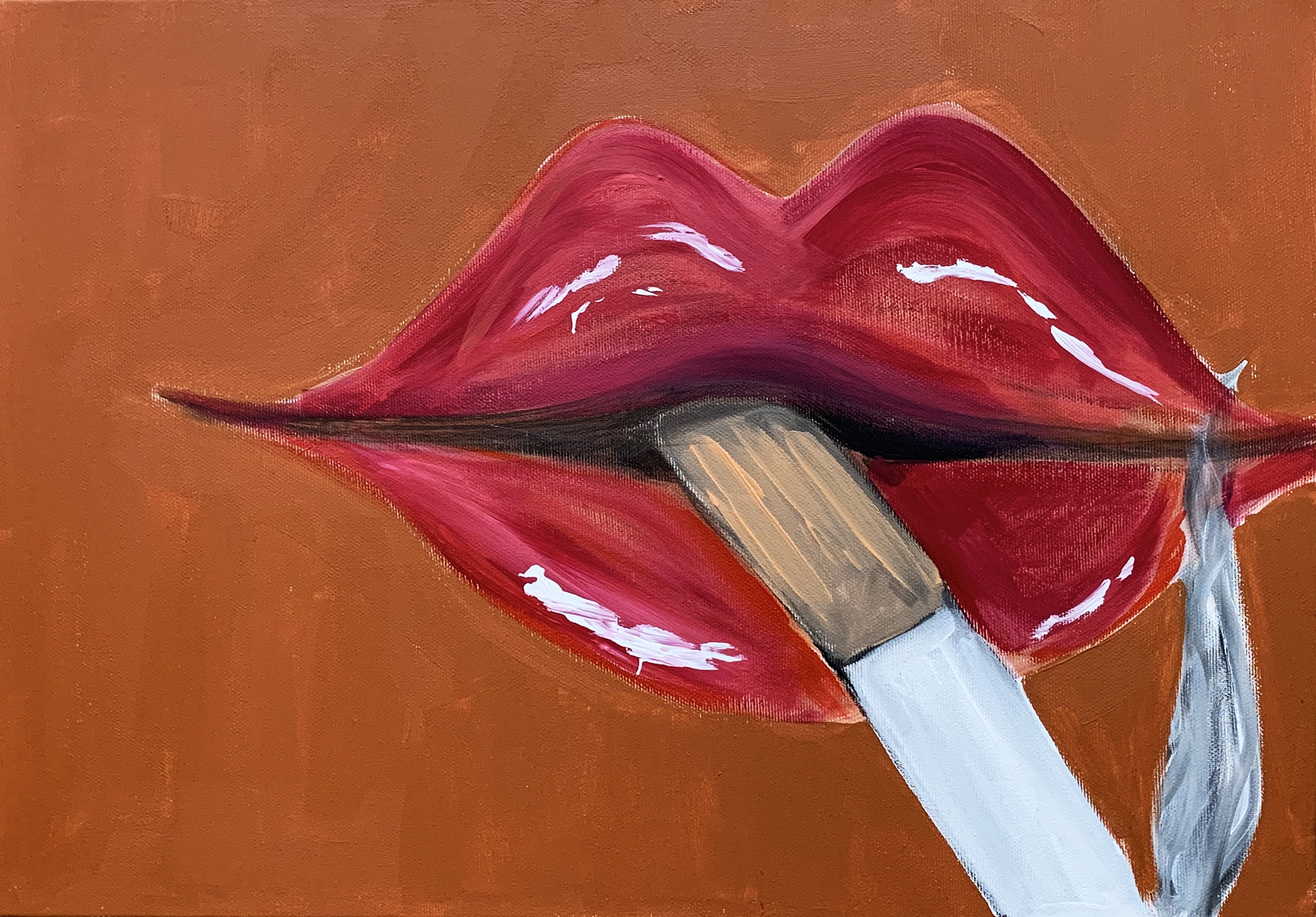 Original Painting Lips with cigarette